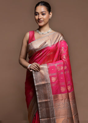 Pink Kanjivaram Silk Saree With Blouse Piece