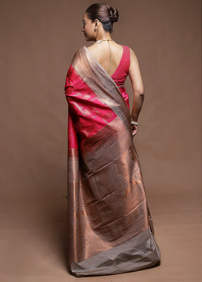 Pink Kanjivaram Silk Saree With Blouse Piece