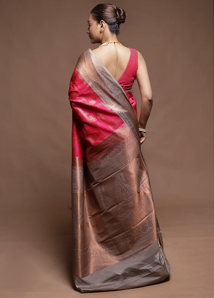 Pink Kanjivaram Silk Saree With Blouse Piece