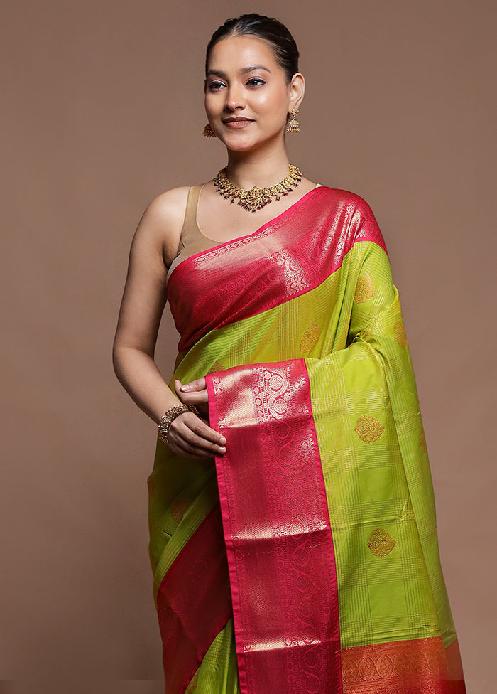 Green Kanjivaram Silk Saree With Blouse Piece