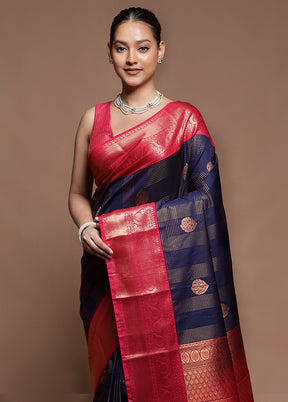 Blue Kanjivaram Silk Saree With Blouse Piece