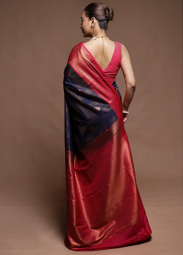 Blue Kanjivaram Silk Saree With Blouse Piece