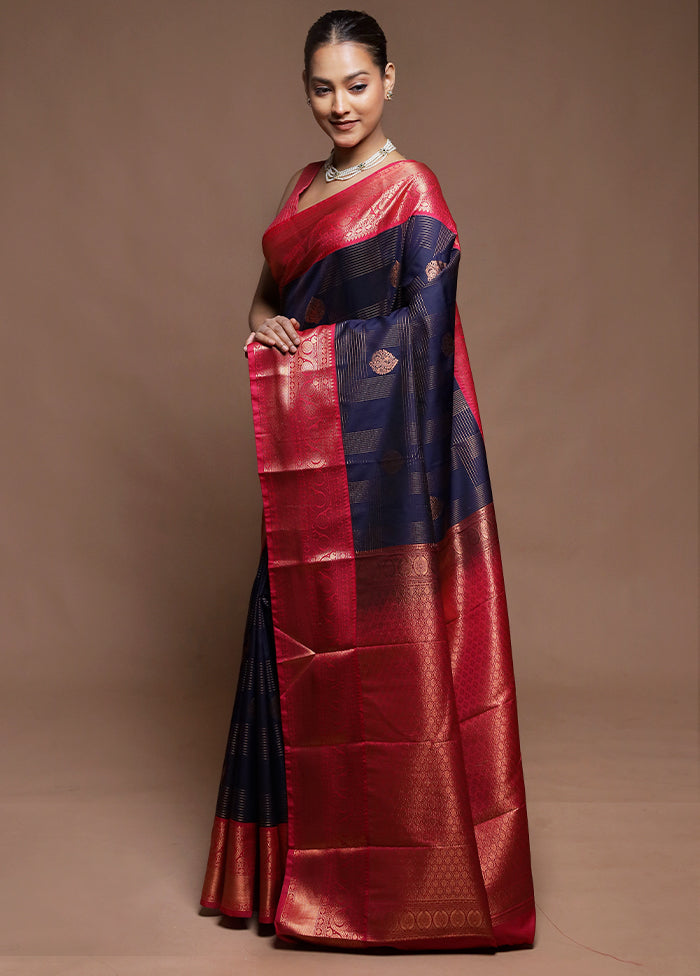 Blue Kanjivaram Silk Saree With Blouse Piece