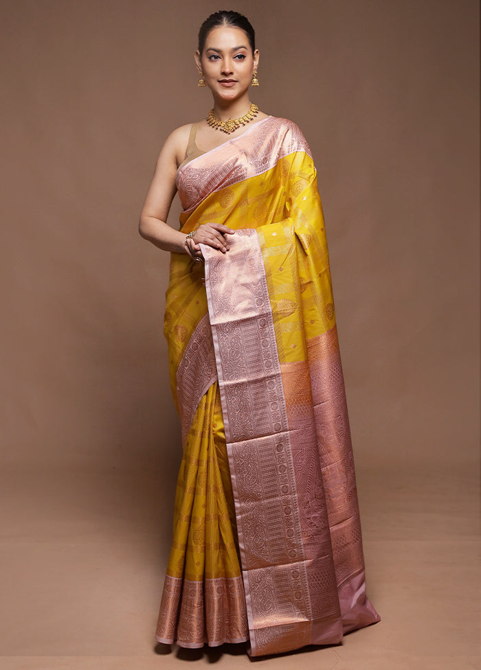 Yellow Kanjivaram Silk Saree With Blouse Piece