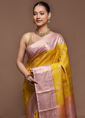 Yellow Kanjivaram Silk Saree With Blouse Piece