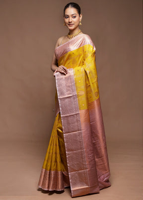 Yellow Kanjivaram Silk Saree With Blouse Piece
