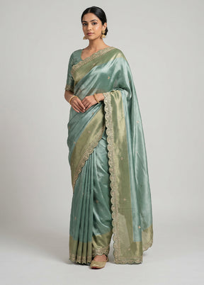 Green Handloom Tissue Pure Silk Saree With Blouse Piece