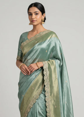 Green Handloom Tissue Pure Silk Saree With Blouse Piece
