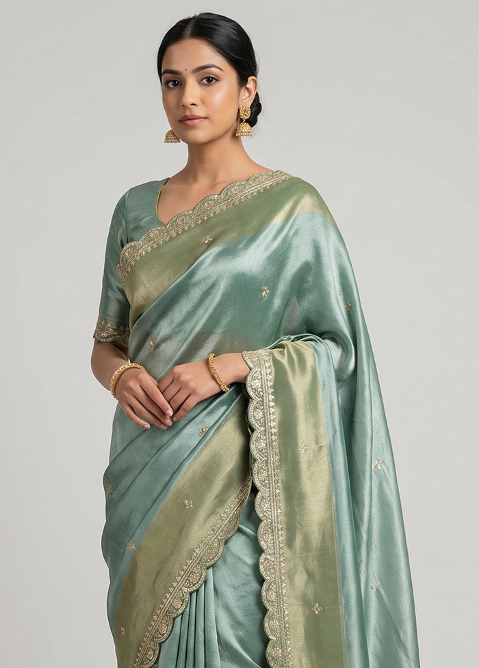 Green Handloom Tissue Pure Silk Saree With Blouse Piece