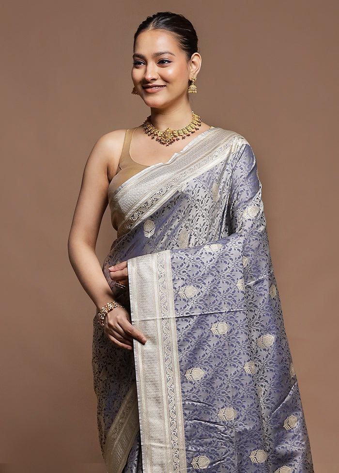 Grey Tanchoi Silk Saree With Blouse Piece