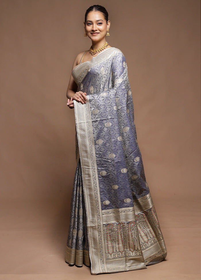 Grey Tanchoi Silk Saree With Blouse Piece