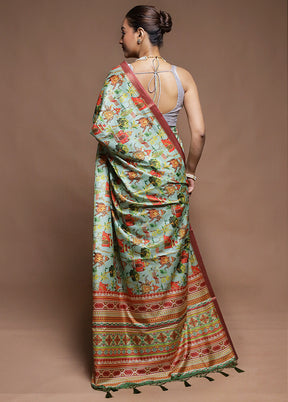 Green Dupion Silk Saree With Blouse Piece