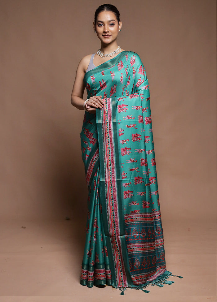 Green Dupion Silk Saree With Blouse Piece