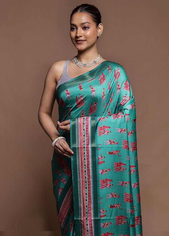 Green Dupion Silk Saree With Blouse Piece