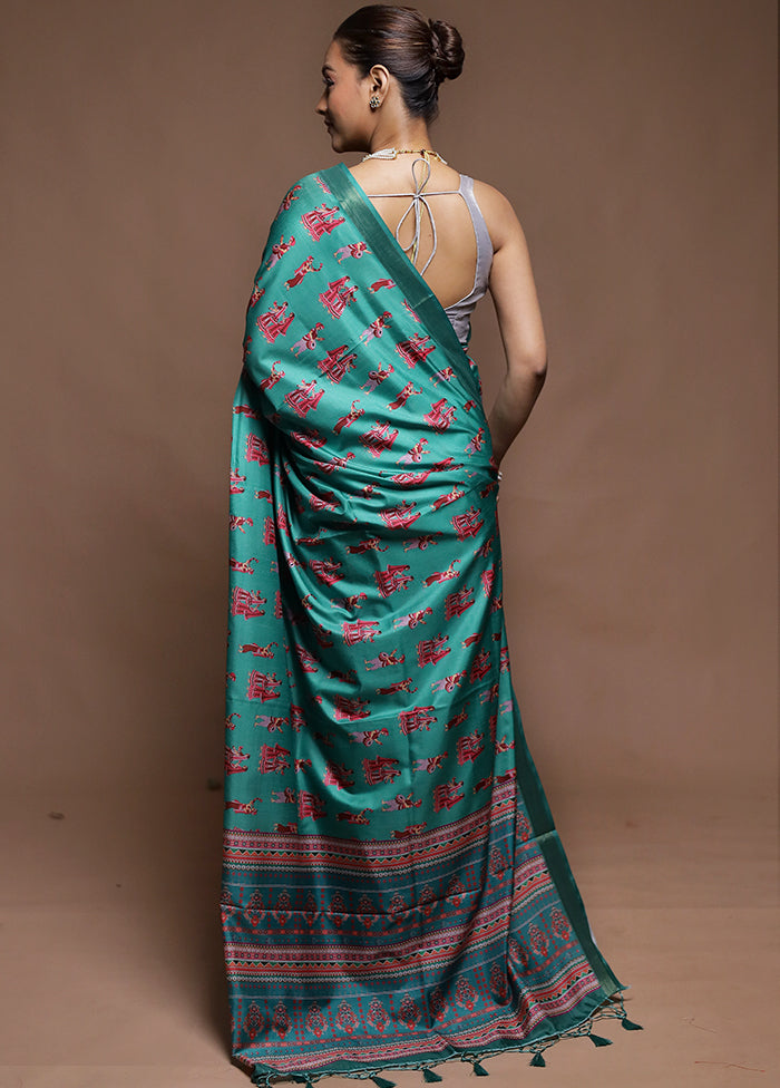 Green Dupion Silk Saree With Blouse Piece
