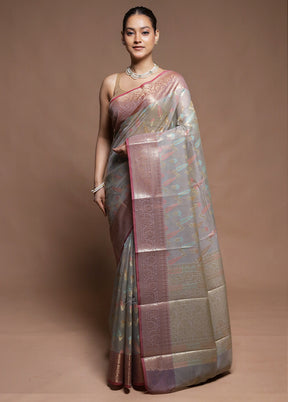Grey Kora Silk Saree With Blouse Piece
