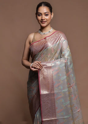 Grey Kora Silk Saree With Blouse Piece