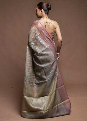 Grey Kora Silk Saree With Blouse Piece