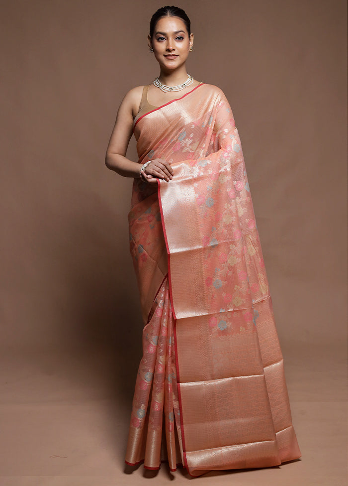 Pink Kora Silk Saree With Blouse Piece