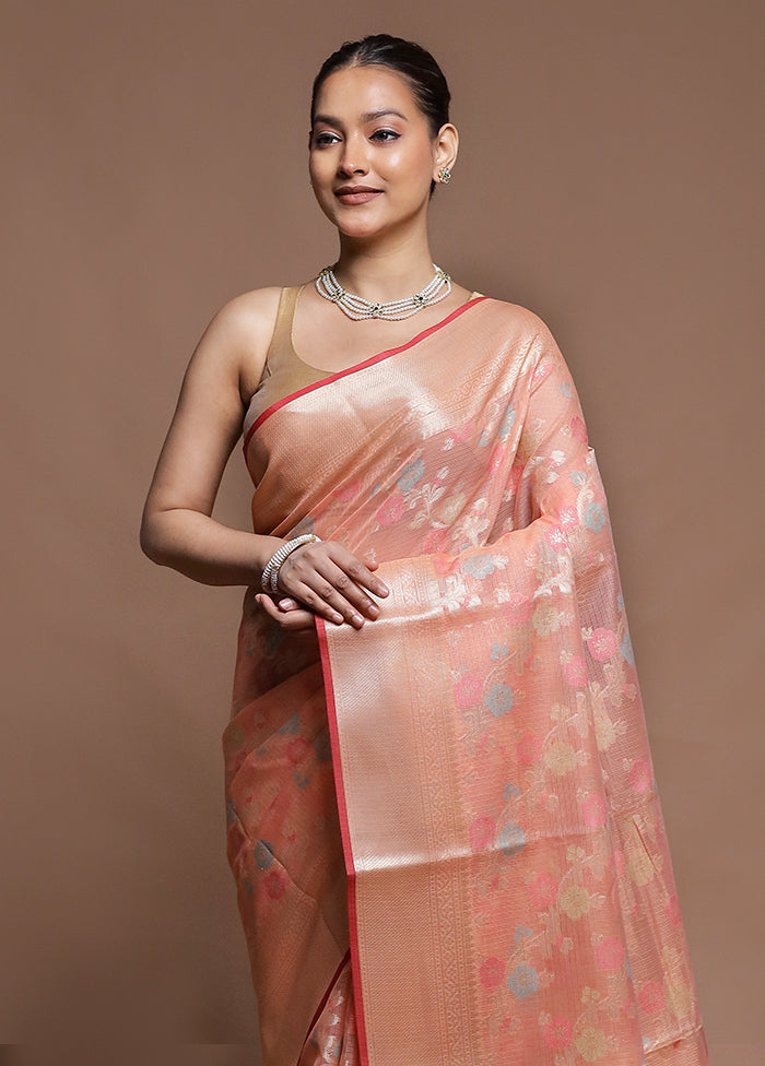 Pink Kora Silk Saree With Blouse Piece