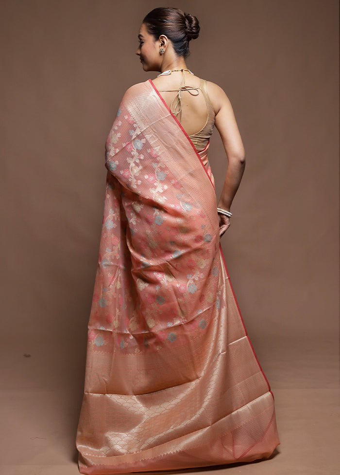 Pink Kora Silk Saree With Blouse Piece