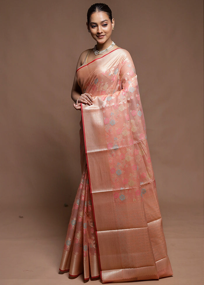 Pink Kora Silk Saree With Blouse Piece