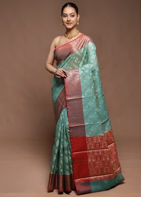Green Kora Silk Saree With Blouse Piece