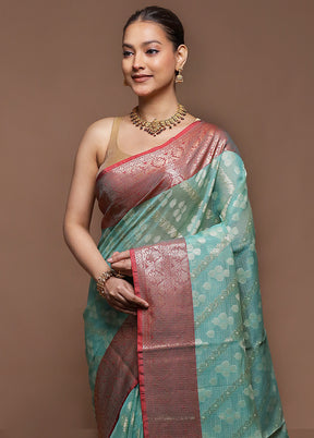 Green Kora Silk Saree With Blouse Piece