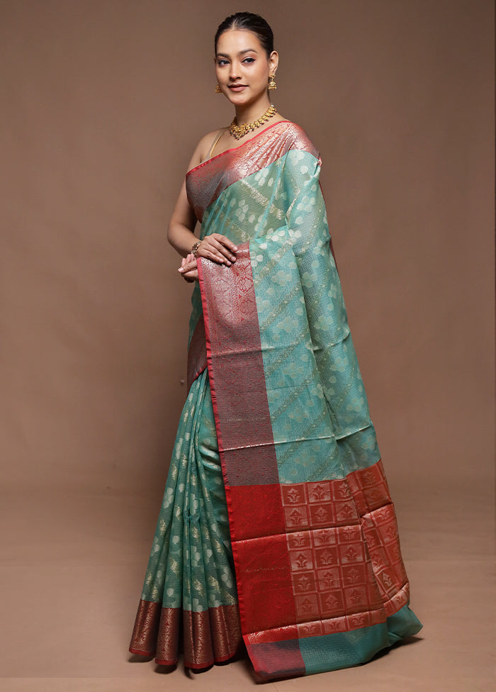 Green Kora Silk Saree With Blouse Piece