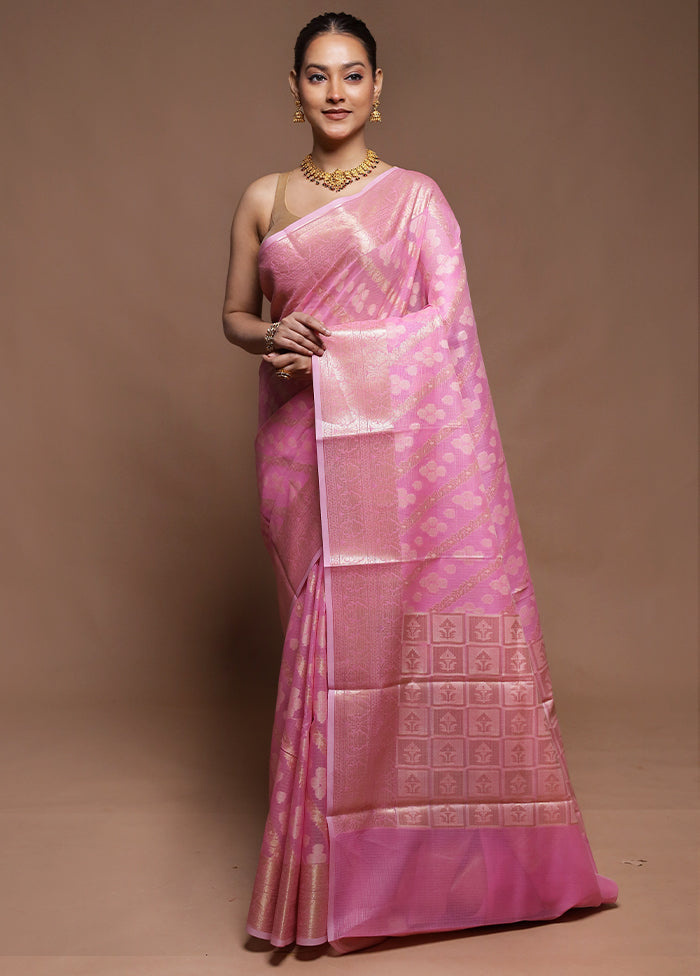 Pink Kora Silk Saree With Blouse Piece
