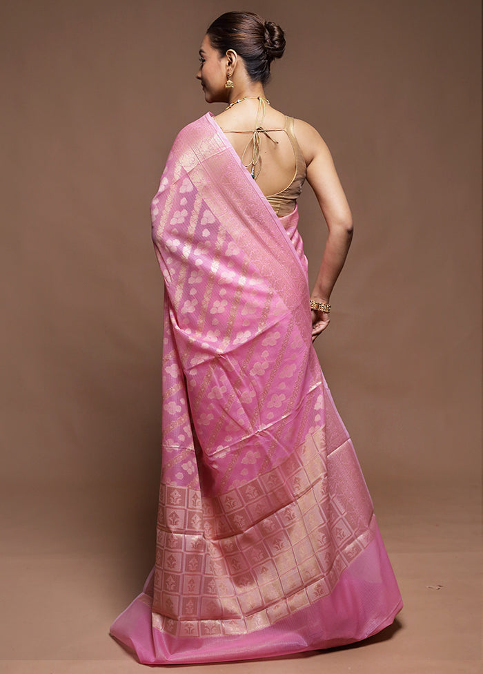 Pink Kora Silk Saree With Blouse Piece