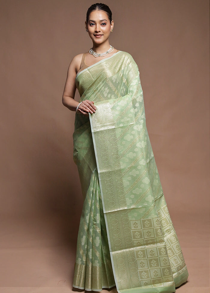 Green Kora Silk Saree With Blouse Piece