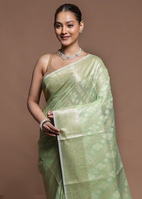 Green Kora Silk Saree With Blouse Piece