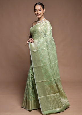 Green Kora Silk Saree With Blouse Piece