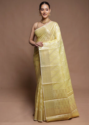 Yellow Kora Silk Saree With Blouse Piece