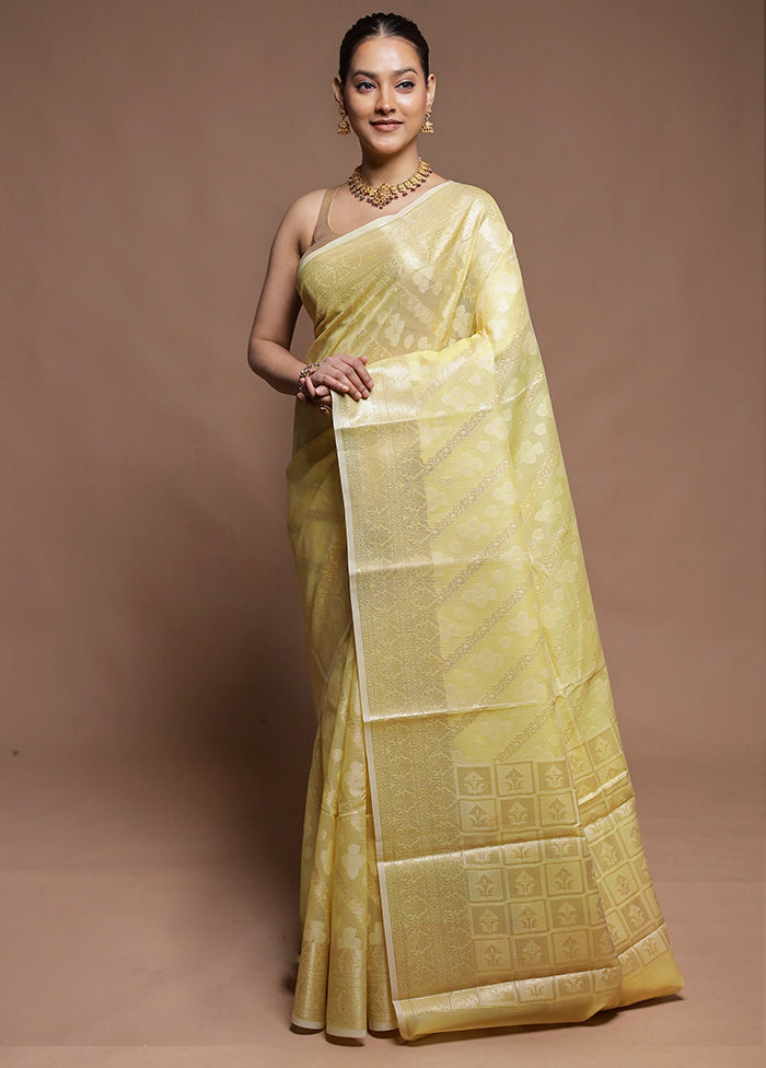 Yellow Kora Silk Saree With Blouse Piece