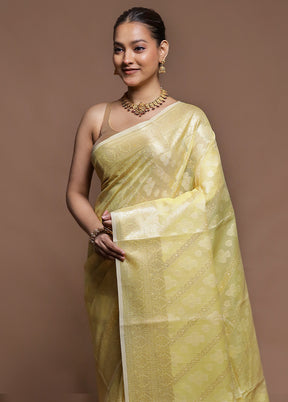 Yellow Kora Silk Saree With Blouse Piece