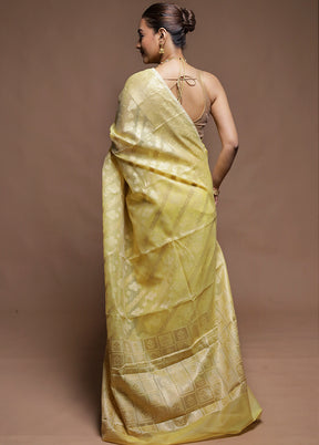Yellow Kora Silk Saree With Blouse Piece