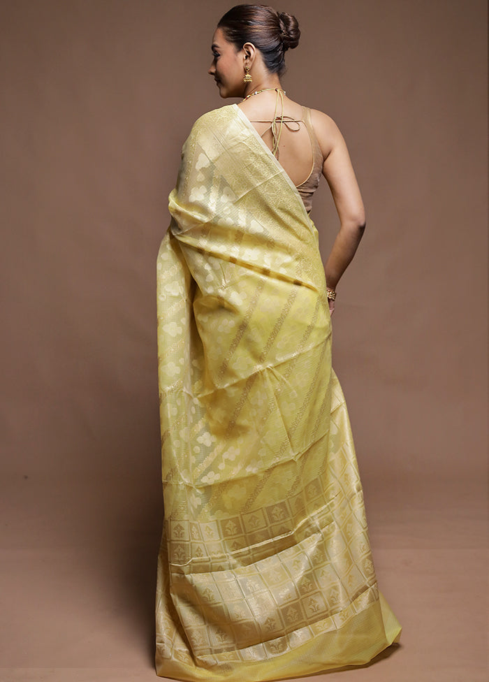 Yellow Kora Silk Saree With Blouse Piece