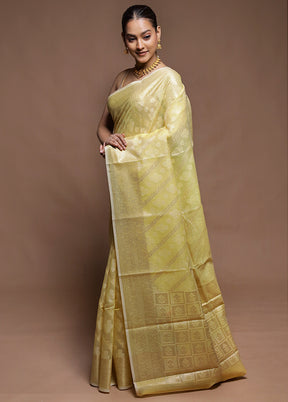 Yellow Kora Silk Saree With Blouse Piece