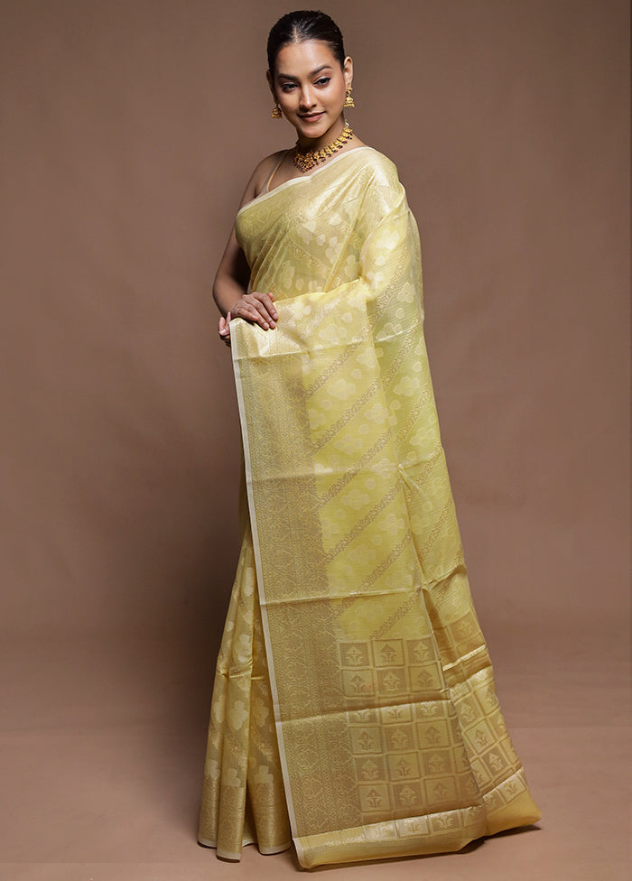 Yellow Kora Silk Saree With Blouse Piece