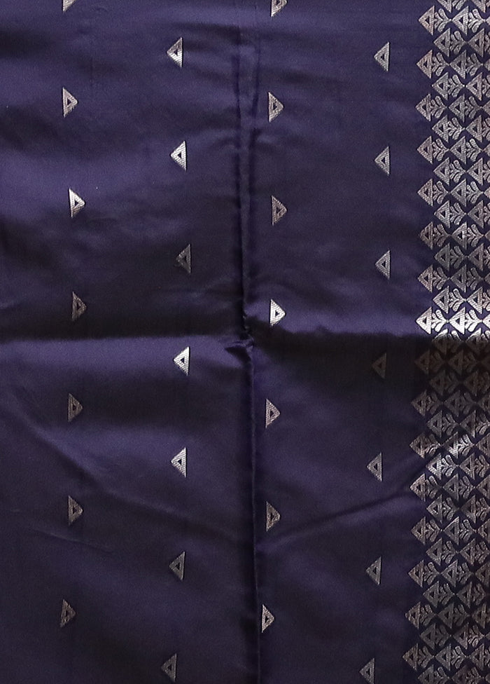 Blue Dupion Silk Saree With Blouse Piece