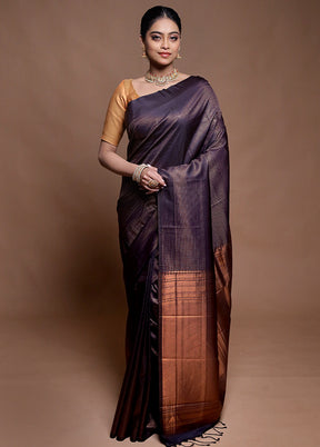 Purple Dupion Silk Saree With Blouse Piece