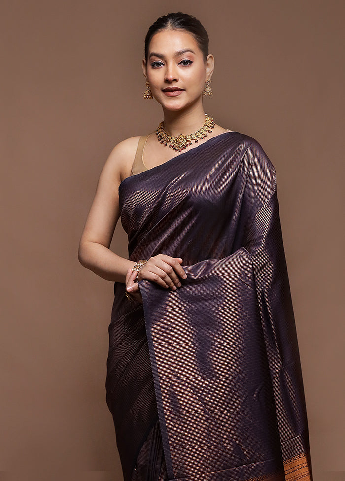 Purple Dupion Silk Saree With Blouse Piece
