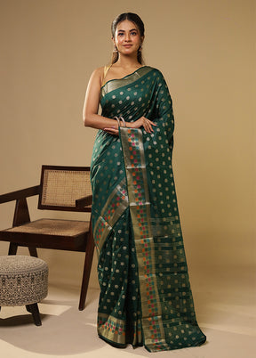 Green Dupion Silk Saree With Blouse Piece
