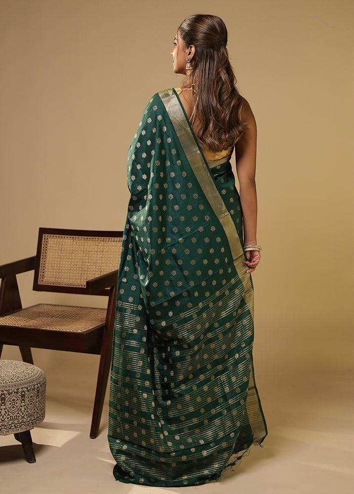 Green Dupion Silk Saree With Blouse Piece