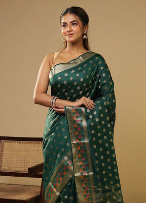 Green Dupion Silk Saree With Blouse Piece