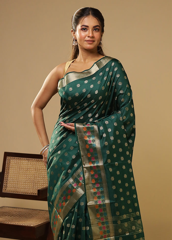 Green Dupion Silk Saree With Blouse Piece
