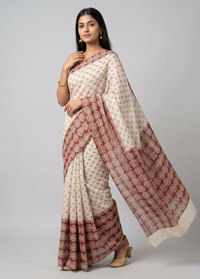 White Dupion Silk Saree With Blouse Piece