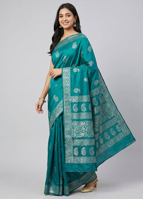 Blue Dupion Silk Saree With Blouse Piece